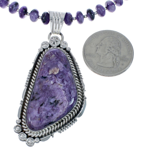 Purple Charoite Navajo Sterling Silver Bead Necklace Set JX130650