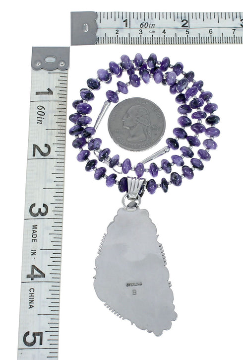 Purple Charoite Navajo Sterling Silver Bead Necklace Set JX130650