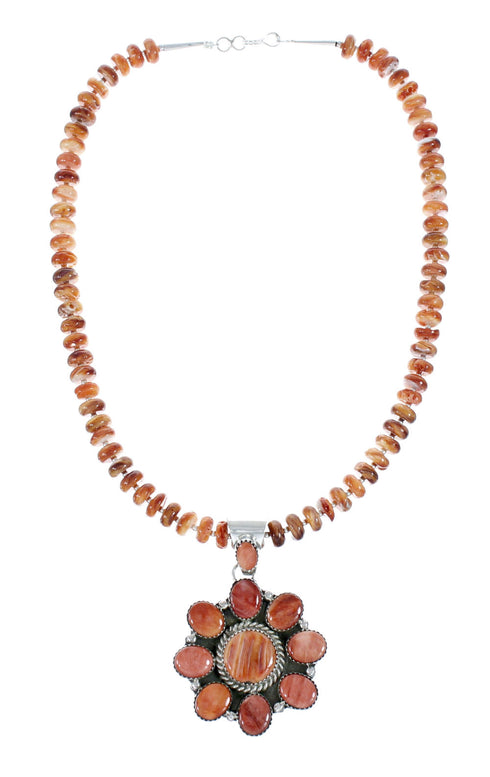 Native American Oyster Shell Sterling Silver Navajo Bead Necklace Set JX130647