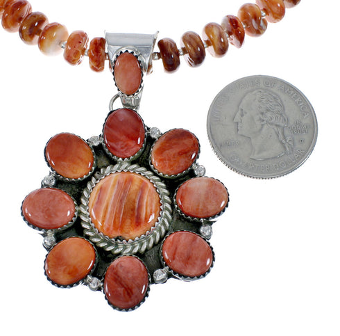 Native American Oyster Shell Sterling Silver Navajo Bead Necklace Set JX130647