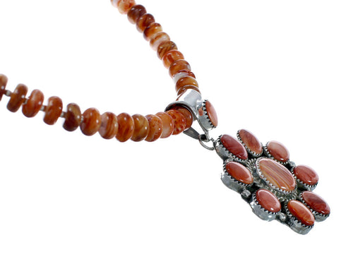 Native American Oyster Shell Sterling Silver Navajo Bead Necklace Set JX130647