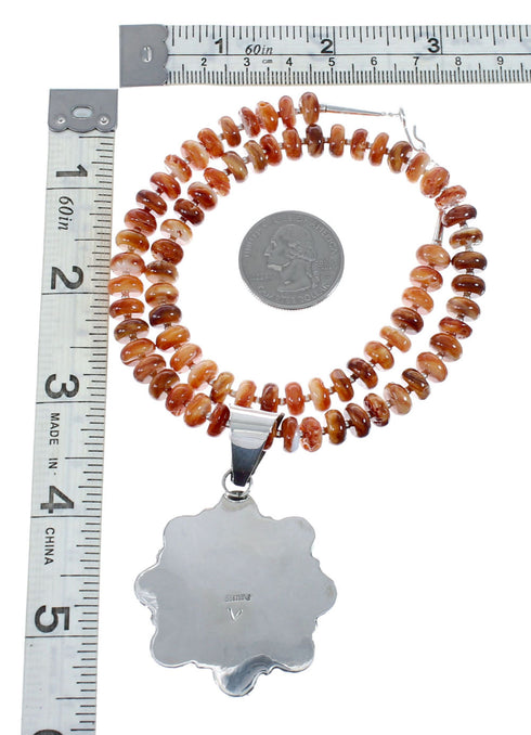 Native American Oyster Shell Sterling Silver Navajo Bead Necklace Set JX130647