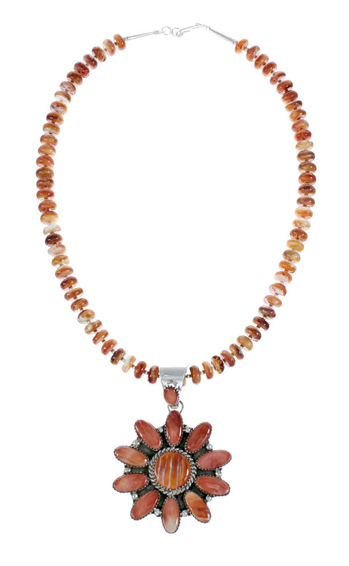 Native American Oyster Shell Sterling Silver Navajo Bead Necklace Set JX130648