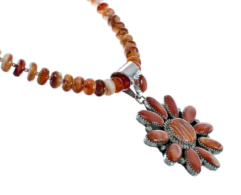 Native American Oyster Shell Sterling Silver Navajo Bead Necklace Set JX130648