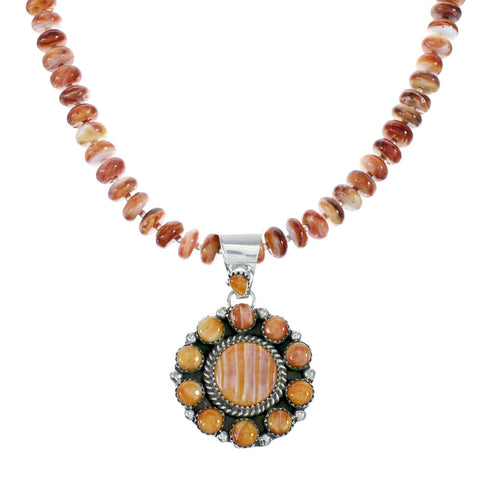 Native American Oyster Shell Sterling Silver Navajo Bead Necklace Set JX130645