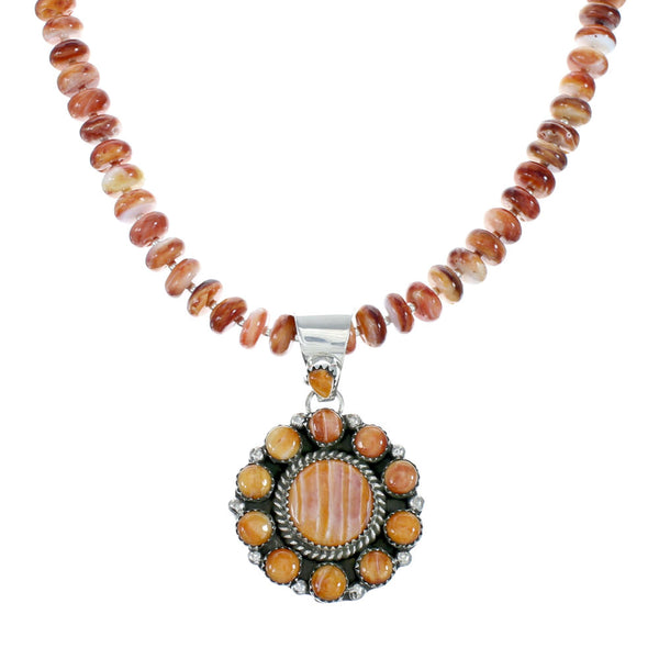 Native American Oyster Shell Sterling Silver Navajo Bead Necklace Set JX130645