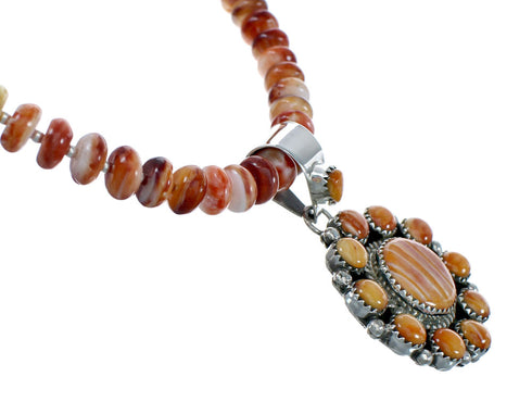 Native American Oyster Shell Sterling Silver Navajo Bead Necklace Set JX130645