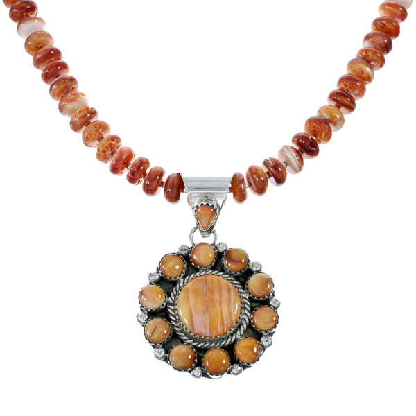 Native American Oyster Shell Sterling Silver Navajo Bead Necklace Set JX130646