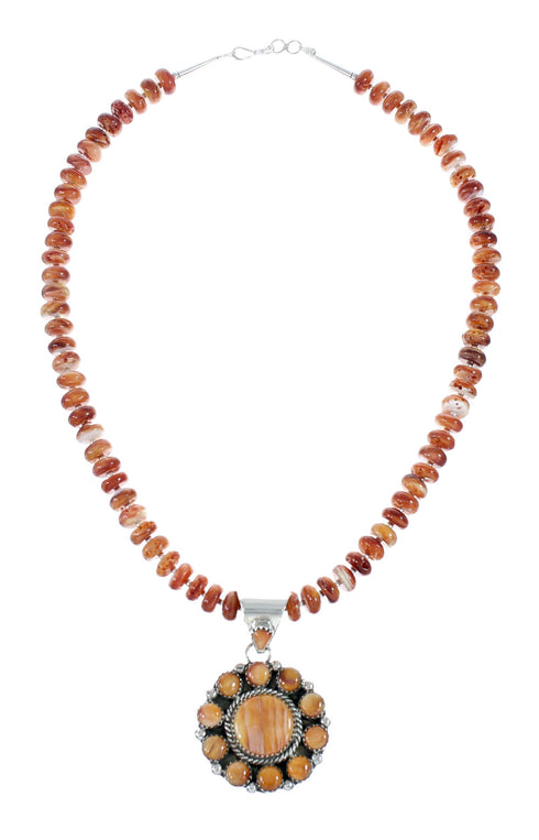 Native American Oyster Shell Sterling Silver Navajo Bead Necklace Set JX130646