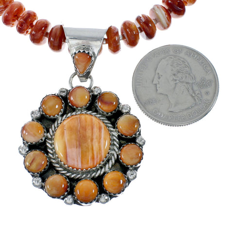 Native American Oyster Shell Sterling Silver Navajo Bead Necklace Set JX130646