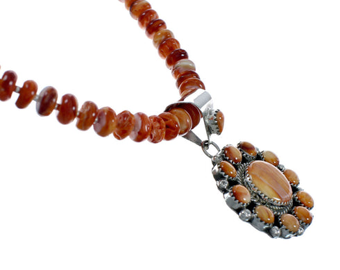 Native American Oyster Shell Sterling Silver Navajo Bead Necklace Set JX130646