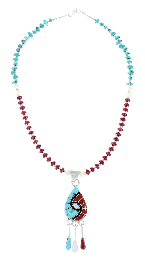 Native American Multicolor Inlay And Sterling Silver Bead Necklace Set JX130652