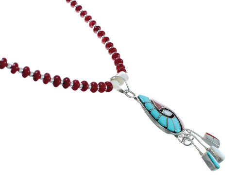 Native American Multicolor Inlay And Sterling Silver Bead Necklace Set JX130652