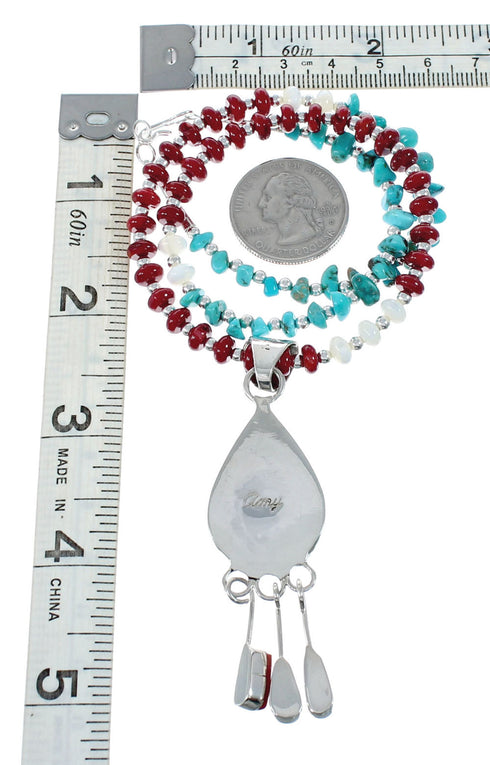 Native American Multicolor Inlay And Sterling Silver Bead Necklace Set JX130652