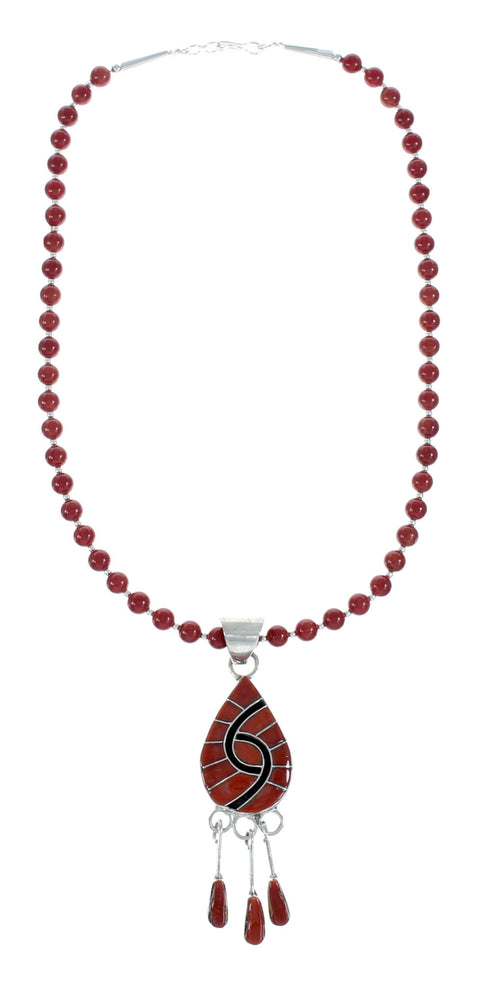 Native American Coral Inlay And Sterling Silver Bead Necklace Set JX130653