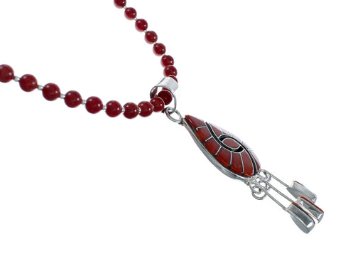 Native American Coral Inlay And Sterling Silver Bead Necklace Set JX130653
