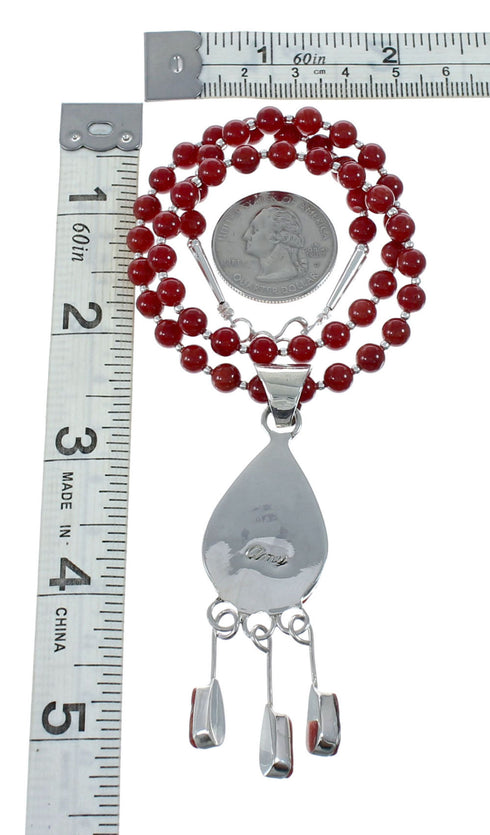 Native American Coral Inlay And Sterling Silver Bead Necklace Set JX130653