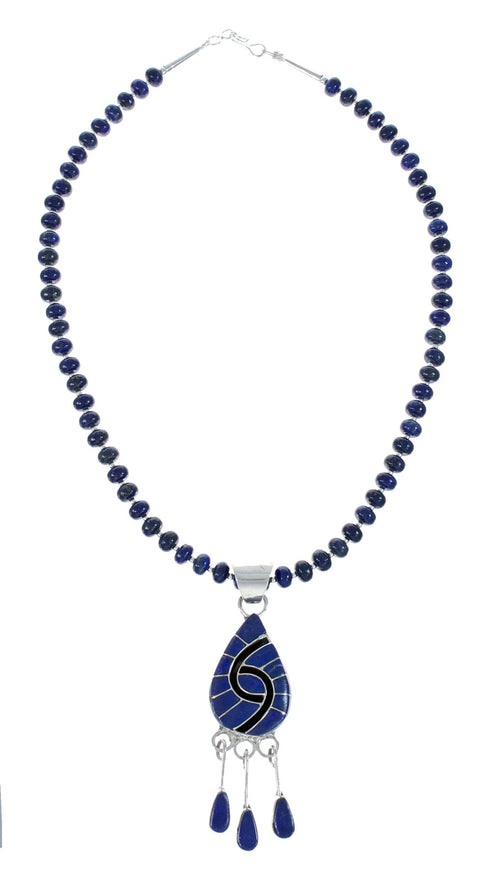 Native American Lapis Inlay And Sterling Silver Bead Necklace Set JX130654