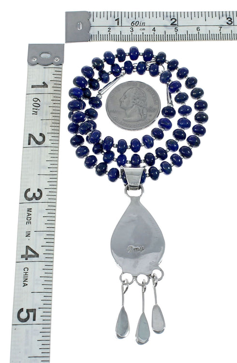 Native American Lapis Inlay And Sterling Silver Bead Necklace Set JX130654