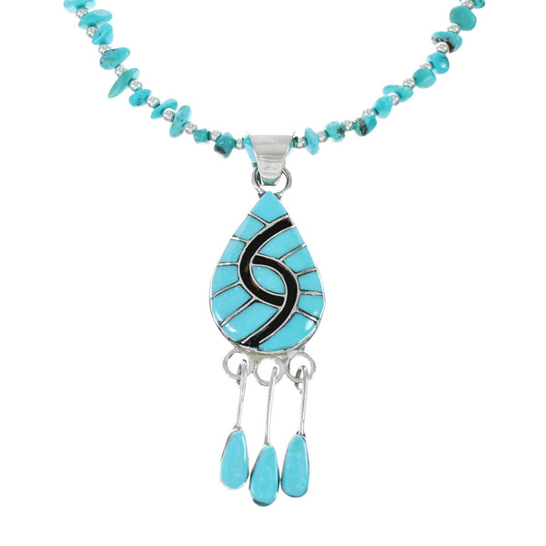 Native American Turquoise Inlay And Sterling Silver Bead Necklace Set JX130655