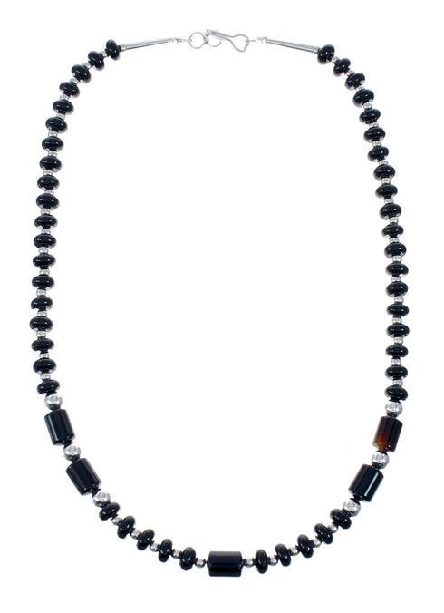 Navajo Onyx Sterling Silver Bead Necklace And Pendant Set JX130636