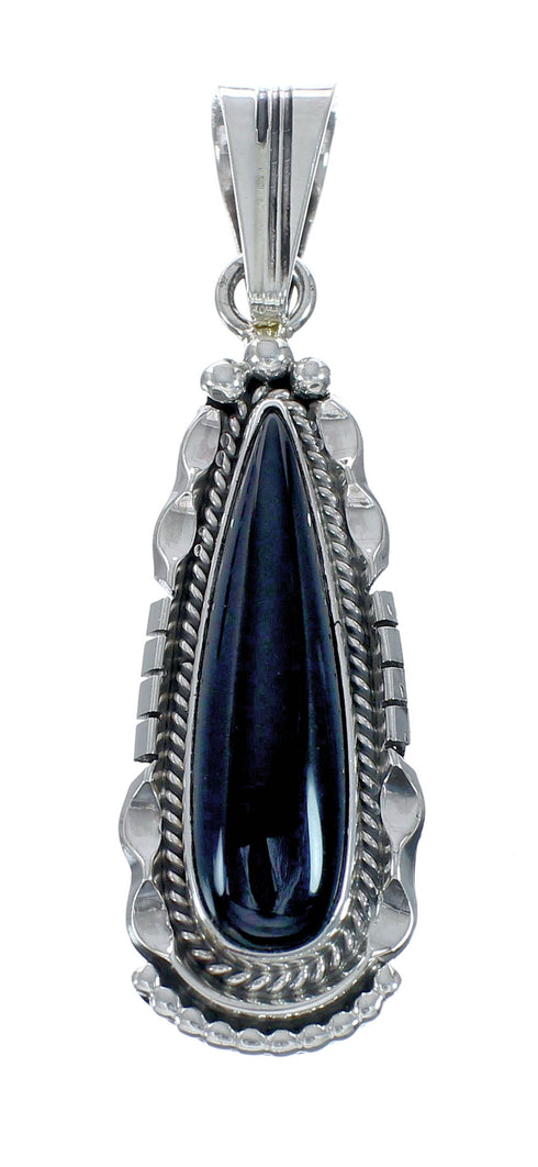 Navajo Onyx Sterling Silver Bead Necklace And Pendant Set JX130636