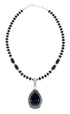 Navajo Onyx Sterling Silver Bead Necklace And Pendant Set JX130637