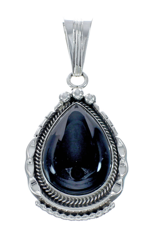 Navajo Onyx Sterling Silver Bead Necklace And Pendant Set JX130637