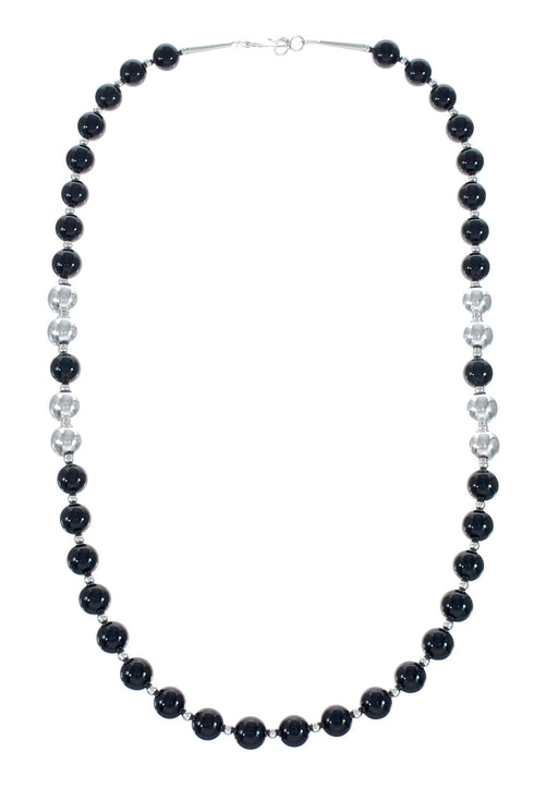Native American Onyx And Sterling Silver Pendant Bead Necklace JX130638
