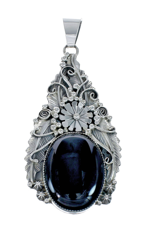 Native American Onyx And Sterling Silver Pendant Bead Necklace JX130638