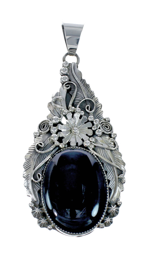 Native American Onyx And Sterling Silver Pendant Bead Necklace JX130639