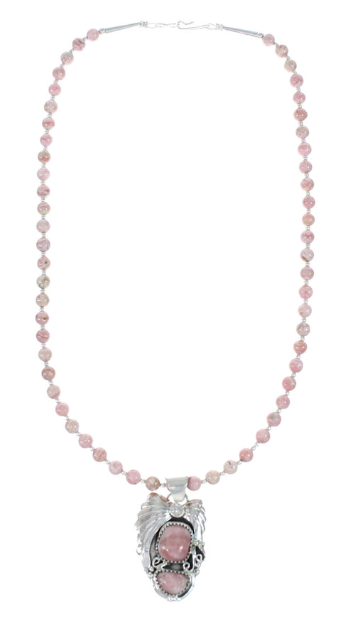 Native American Sterling Silver Rhodochrosite Bead Necklace JX130656