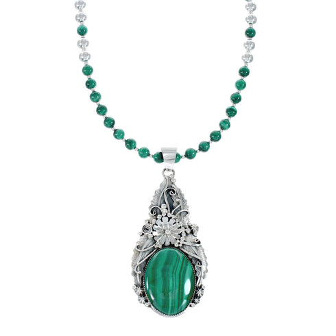 Native American Malachite And Sterling Silver Pendant Bead Necklace JX130632