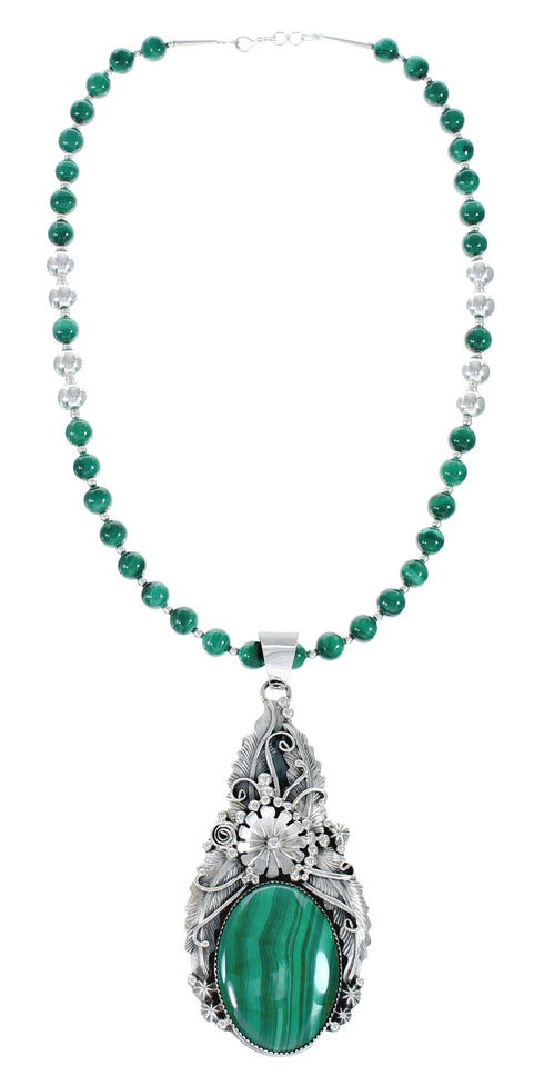 Native American Malachite And Sterling Silver Pendant Bead Necklace JX130632