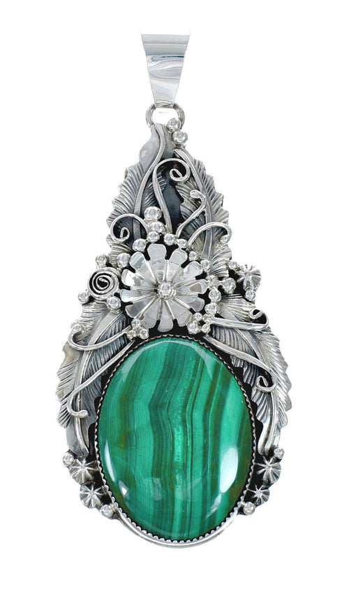 Native American Malachite And Sterling Silver Pendant Bead Necklace JX130632