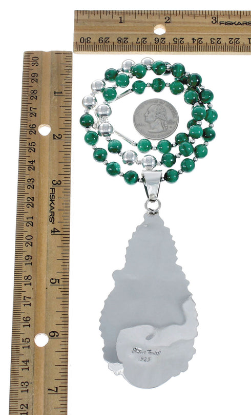 Native American Malachite And Sterling Silver Pendant Bead Necklace JX130632