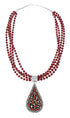 Native American 4 Strand Coral Multistone Silver Pendant Necklace Set JX130659