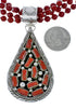 Native American 4 Strand Coral Multistone Silver Pendant Necklace Set JX130659
