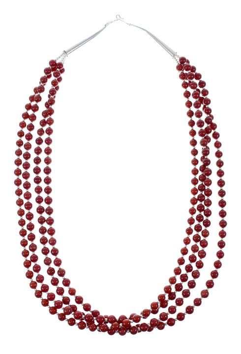Native American 4 Strand Coral Multistone Silver Pendant Necklace Set JX130659
