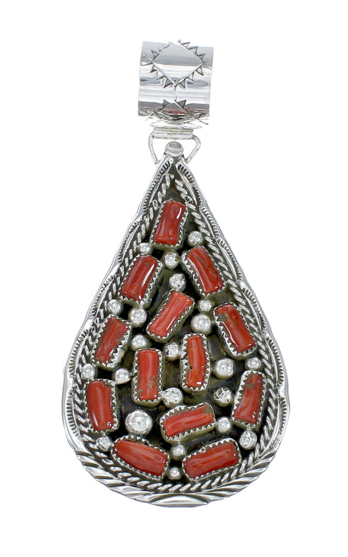 Native American 4 Strand Coral Multistone Silver Pendant Necklace Set JX130659