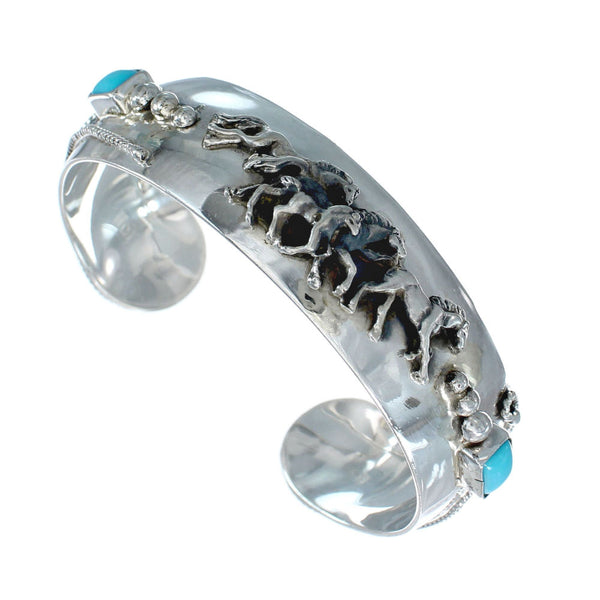 Sterling Silver Turquoise Navajo Horse Cuff Bracelet JX130695