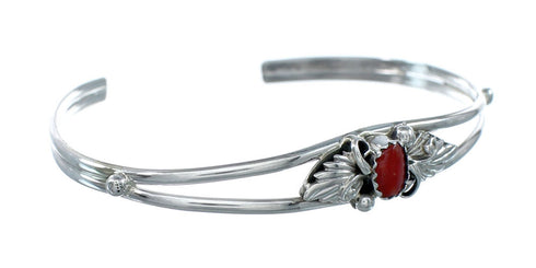 Native American Coral And Sterling Silver Cuff Bracelet JX130701