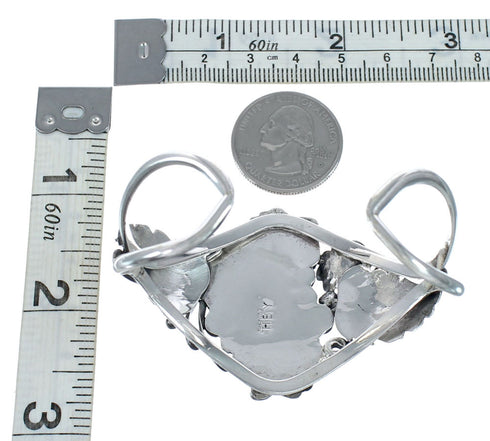 Sterling Silver Turquoise And Coral Navajo Leaf And Flower Cuff Bracelet JX130706