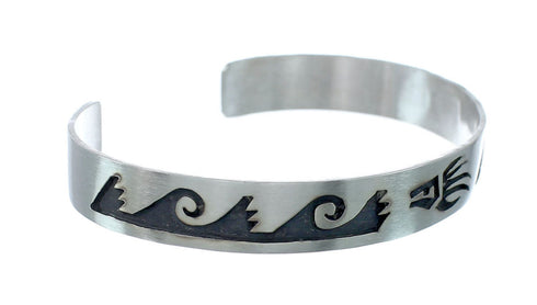 Navajo Authentic Sterling Silver Water Wave Bear Paw Cuff Bracelet JX130679