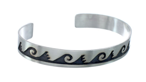 Native American Navajo Authentic Sterling Silver Water Wave Cuff Bracelet JX130682
