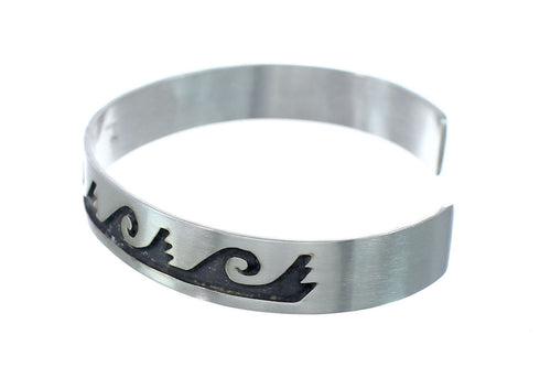 Native American Navajo Authentic Sterling Silver Water Wave Cuff Bracelet JX130682