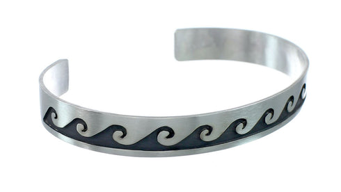 Native American Navajo Authentic Sterling Silver Water Wave Cuff Bracelet JX130683