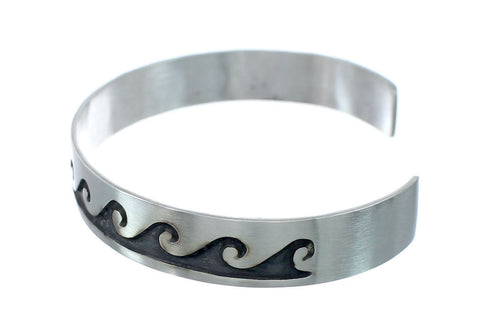 Native American Navajo Authentic Sterling Silver Water Wave Cuff Bracelet JX130683