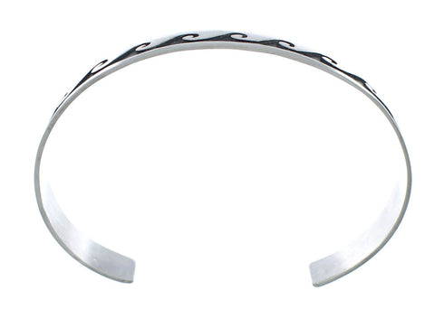 Native American Navajo Authentic Sterling Silver Water Wave Cuff Bracelet JX130683