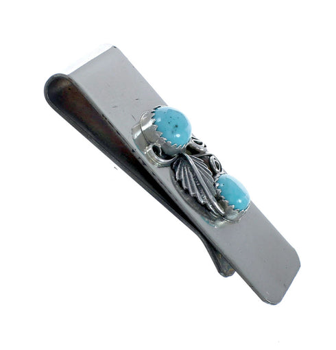 Turquoise Scalloped Leaf Sterling Silver Navajo Money Clip JX130755
